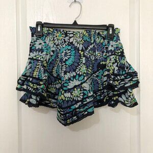 Aerie Floral Ruffled Shorts Size Small Lightweight Cotton Blend Blue‎ Green NWT
